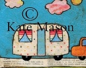 Vintage Caravan with Car PRINT