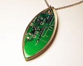 Green computer circuit board necklace in FREE gift box