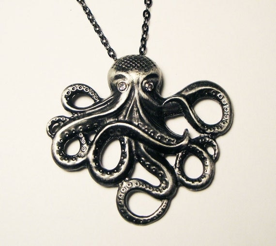 Steampunk metal octopus on a gun metal necklace chain in FREE gift box