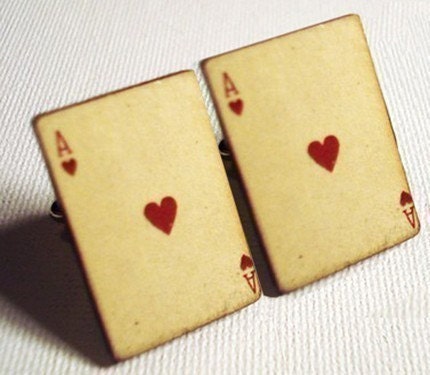 Ace of hearts vintage style playing card silver cufflinks in FREE gift box