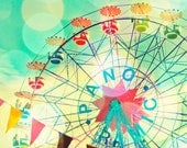 Carnival photography, nursery art, turquoise photo, ferris wheel, wall art, baby, circus photograph,  wall decor by bomobob