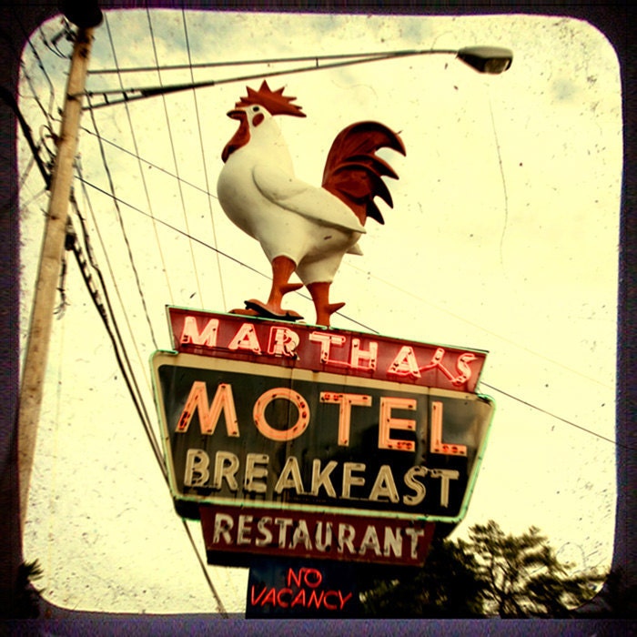 Kitchen art yellow art print chicken print kitchen decor vintage sign photo motel  restaurant whimsical mid century Martha's 8x8