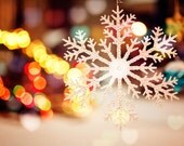 SALE - Holiday decor, Christmas lights, fairy lights, snowflake, bokeh lights, amber, red, winter photography, Christmas tree, winter night - bomobob