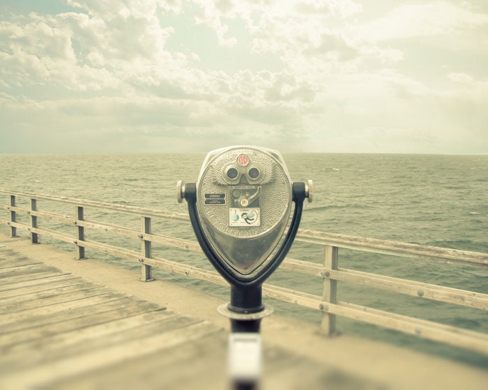 Ocean photography atlantic coast home decor summer pastels seaside viewfinder,  cottage summer binoculars beige - Out to Sea 8x10