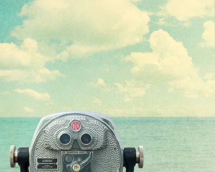 Ocean photography, viewfinder, seaside, beach art, pier, clouds, pastel, turquoise, teal, summer, carolina