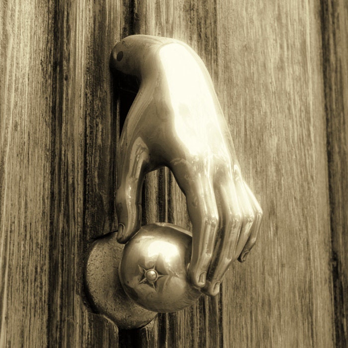 30% OFF Home decor entranceway PRINT foyer art hallway urban decor spain architectural photography detail brass apple hand door knocker