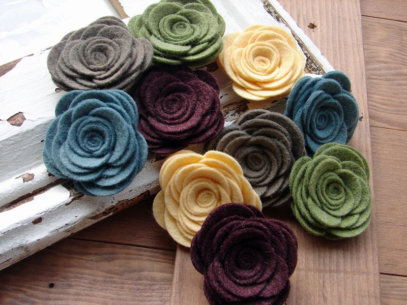Wool Felt Flowers Large Posies in the Vintage Collection The Original Wool Felt Posies