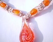 hemp necklace glass flower pendant resin beads hemp choker hemp jewelry