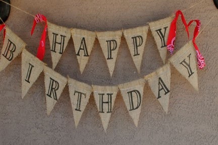 Happy Birthday Western/Cowboy-Cowgirl theme/Burlap Banner
