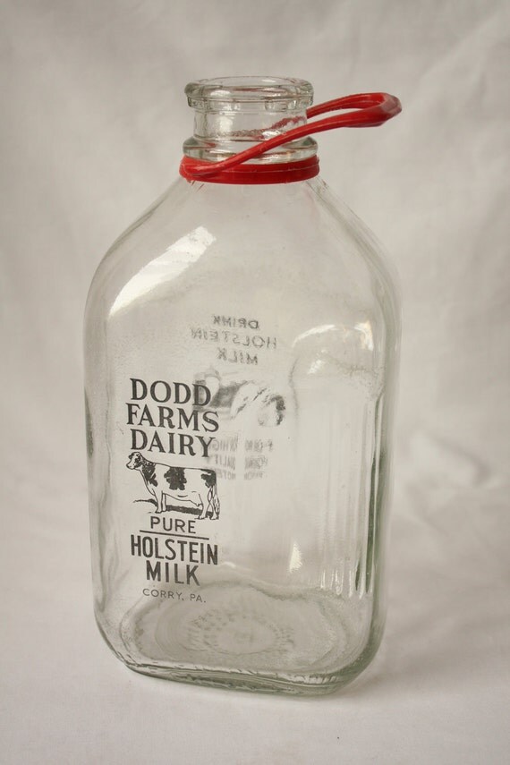 Glass Milk Jug Dodd Farms Dairy Pure Holstein by OneCozyNest