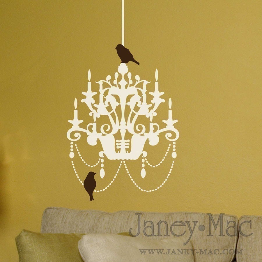 Chandelier Wall Decal with Birds - Dining Room Bedroom - Formal Fancy French Chic Room Decor - HT104B