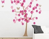 Children's Flower Tree Wall Decal with Butterflies - Daisy Flowers - Kids Bedroom Nursery - Girl Wall Decor - CT103 - G