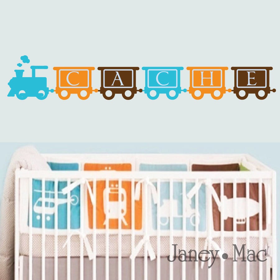 Kids Name and Train Wall Decal - Custom Train - Children's Bedroom Nursery - Boy Vinyl Wall Art Sticker Room Decor - CB107A
