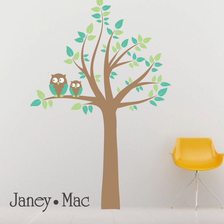 Kids Wall Decal Tree with Owls - Modern Children's Bedroom Nursery - Vinyl Wall Art Room Decor - CT112 - G
