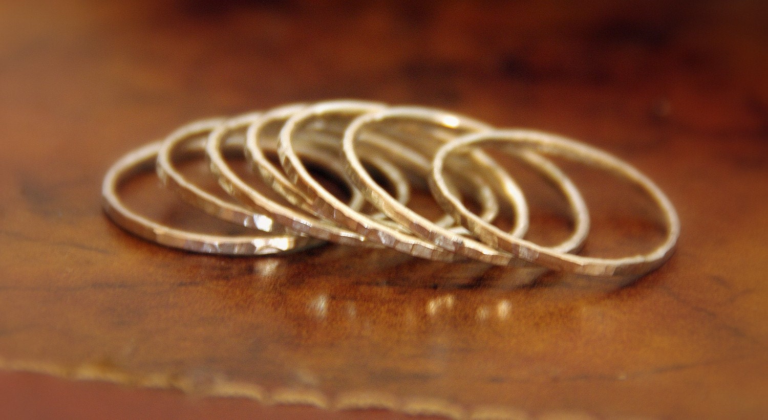 Set of 7 sterling silver stackable rings, hammered textured shiny bands, Made to order in your size