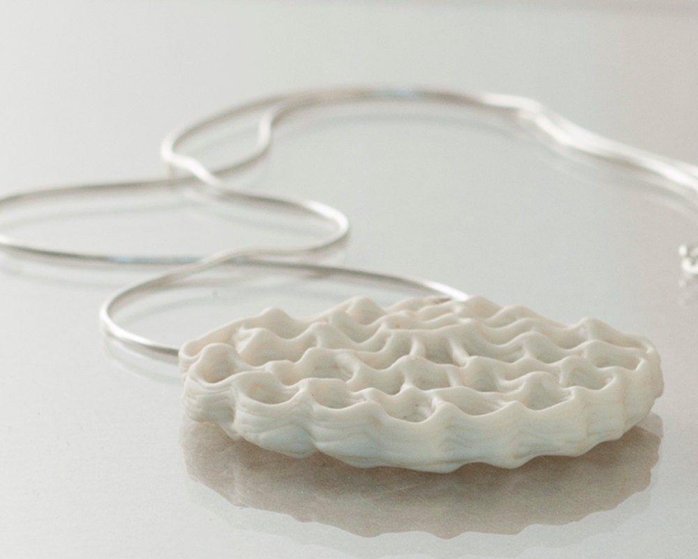 porcelain and silver necklace - Alice's flower. white ceramic pendant. Designed and created by Wapa Studio - wapa porcelain and silver necklace - Alice's flower. white ceramic pendant. Designed and created by Wapa Studio - wapa
