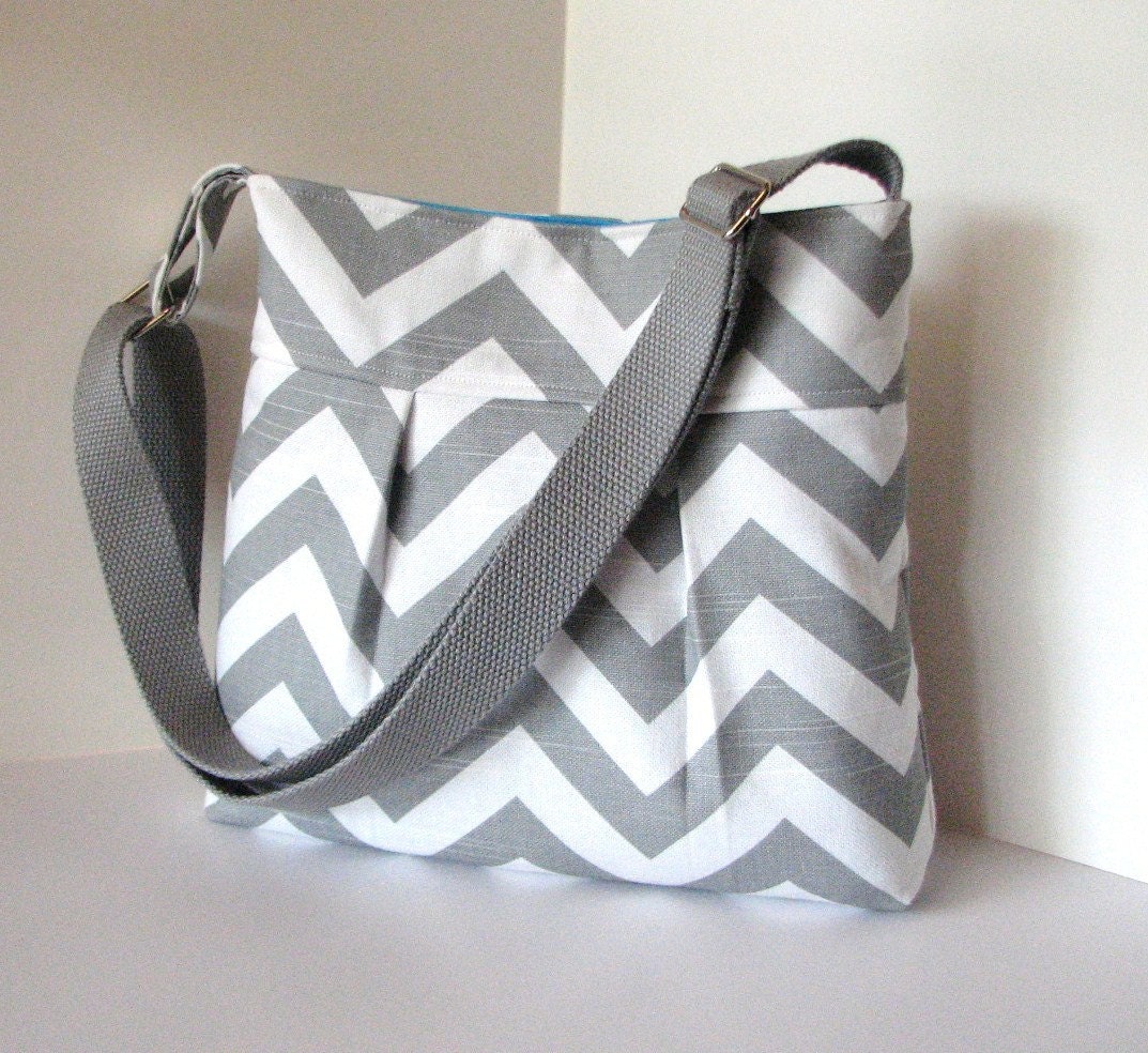 the Pleated bag Small . Chevron . Design Your Own. or Gray and White . crossbody . purse . small tote . adjustable strap .