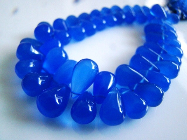 1/2 Strand---Cobalt Blue Chalcedony Smooth Teardrop Briolettes