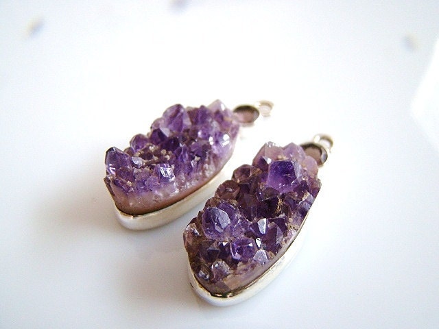 34x13mm---ONE---Grape Purple Druzy Vermeil Pendant