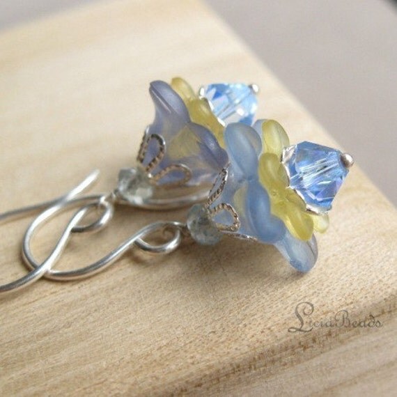 Sunny skies - Topaz Gemstone, Swarovski and sterling silver flower earrings