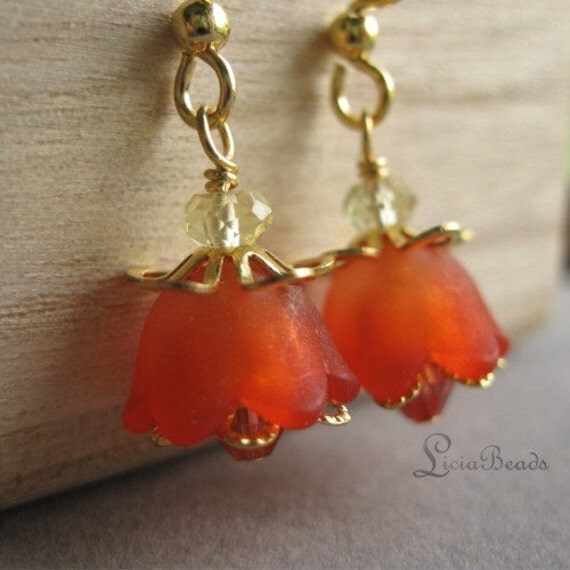 Satsuma - Lemon Quartz, Swarovski crystal and orange flower earrings