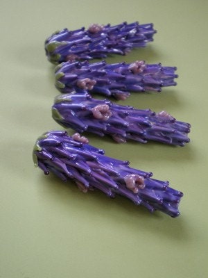 Lavender Glass Beads Set of 4 Large Size with Summer Blooms and French Lavender Sachet Buds
