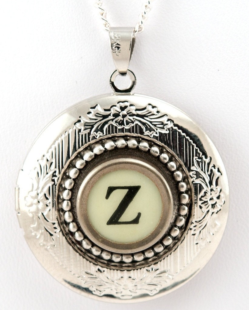 Women's Locket - Typewriter Key Locket with Necklace - Initial Z - Jewelry Box 
