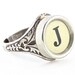 Initial Letter J Antique Typewriter Oak Leaf Ring - Black or White Keys - Fully Adjustable - Jewelry Box