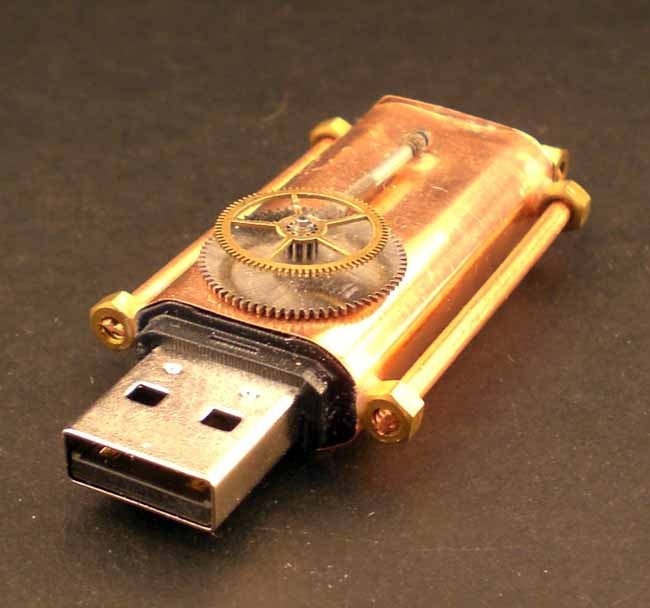 Steampunk Copper Flash USB Drive 2GB Gearing Detail