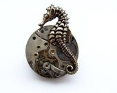Steampunk grumpy seahorse brooch