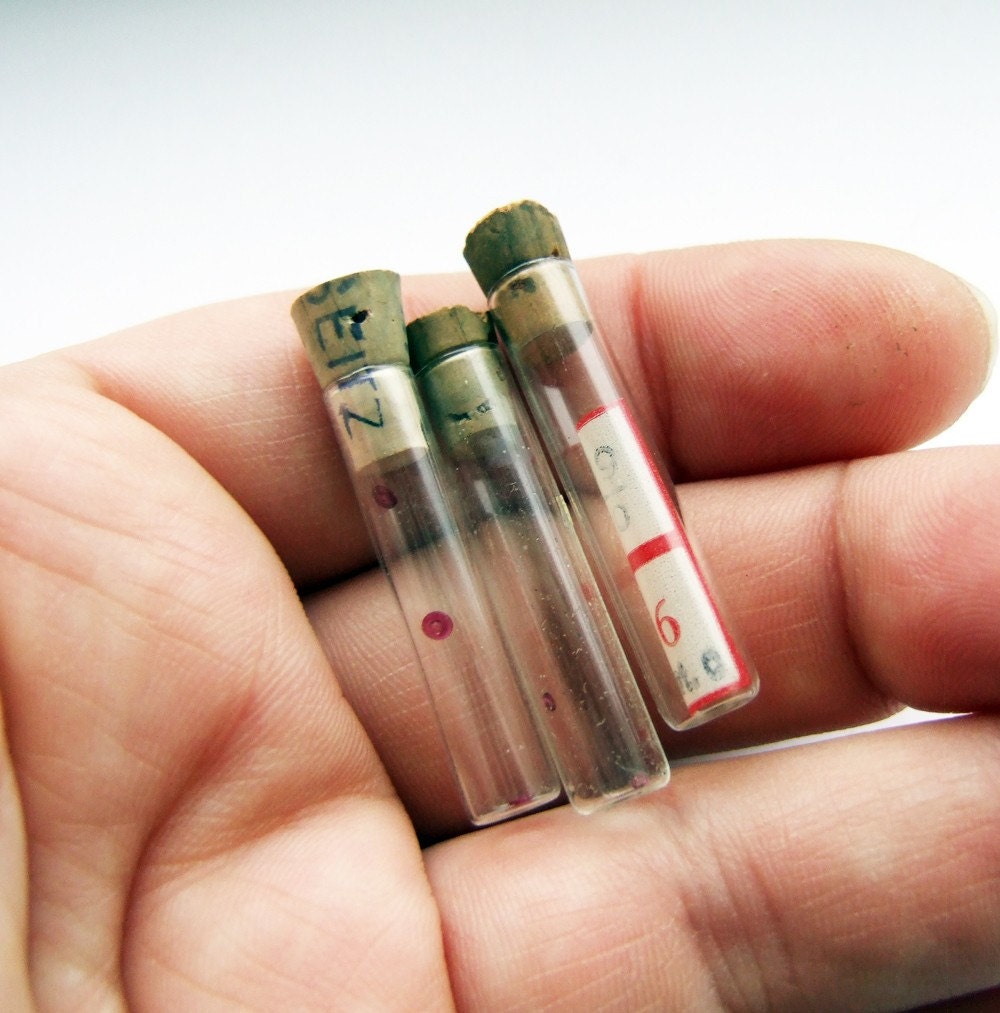 3 vintage glass tubes with rubies
