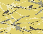 Joel Dewberry Aviary 2 Mustard Sparrows Cotton Quilting Fabric - MizzFabric