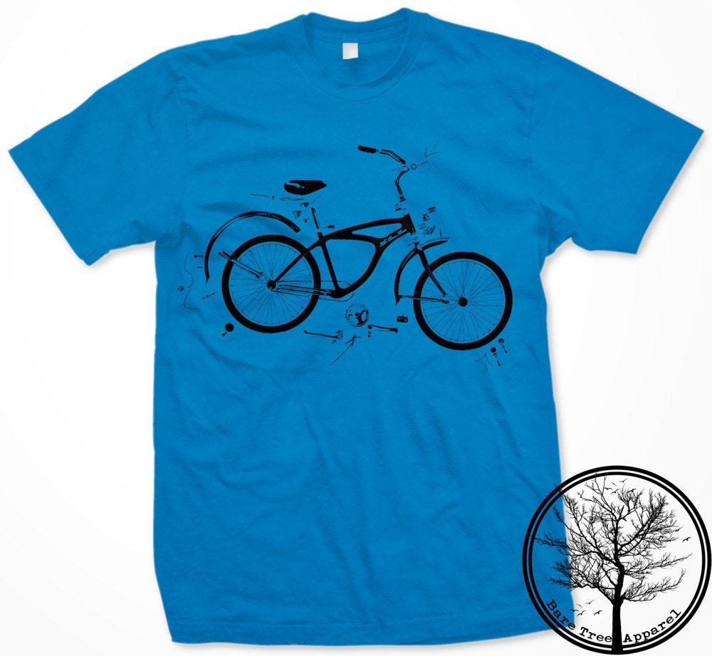 Exploded Bike Diagram on Unisex/Mens Small Teal American Apparel t-shirt