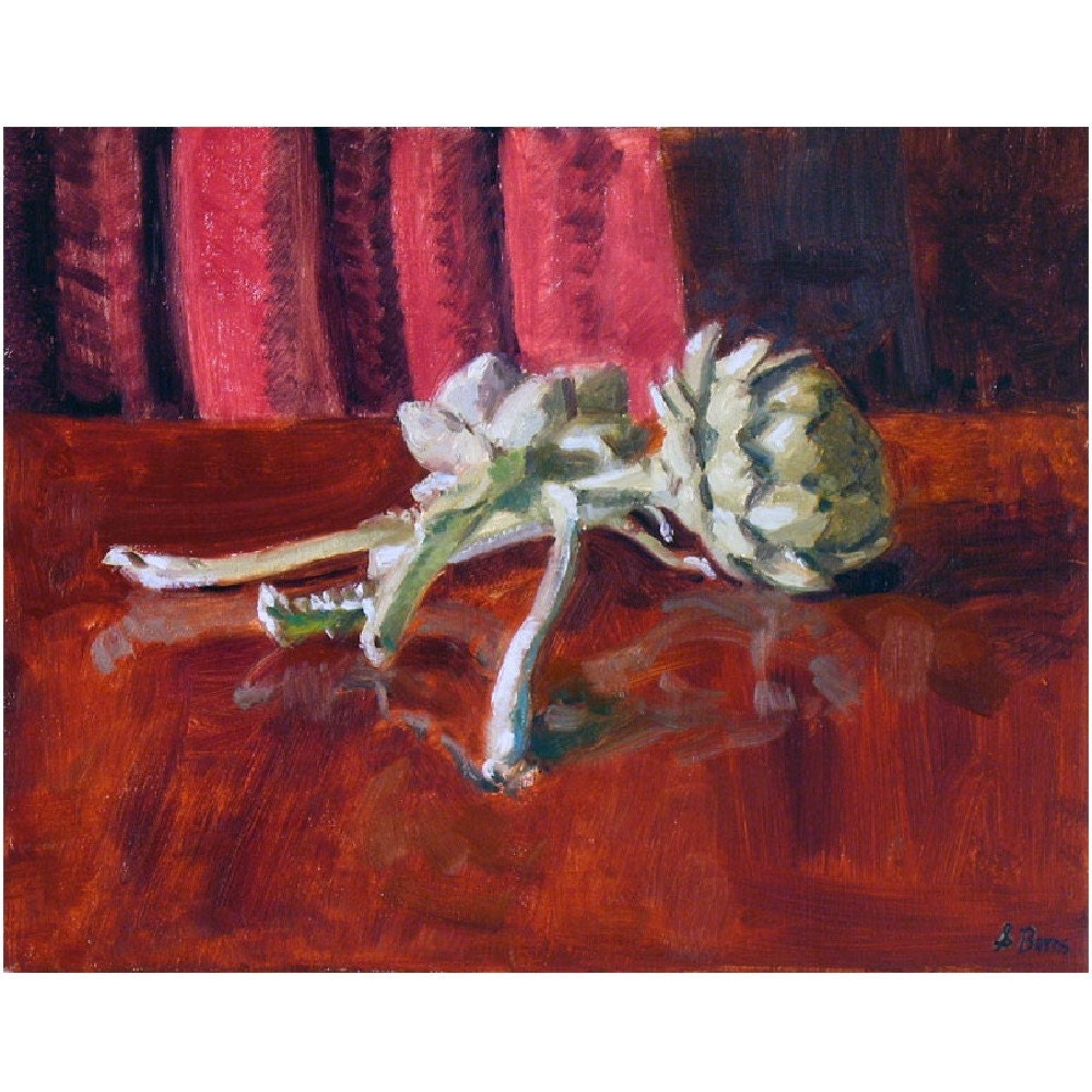 Original Framed Oil Painting Vegetable Still Life - Artichokes