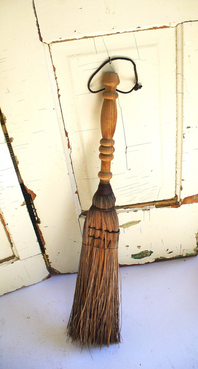 Witch's Antique Hearth Broom Carved Wood Handle by BirdinHandVTG