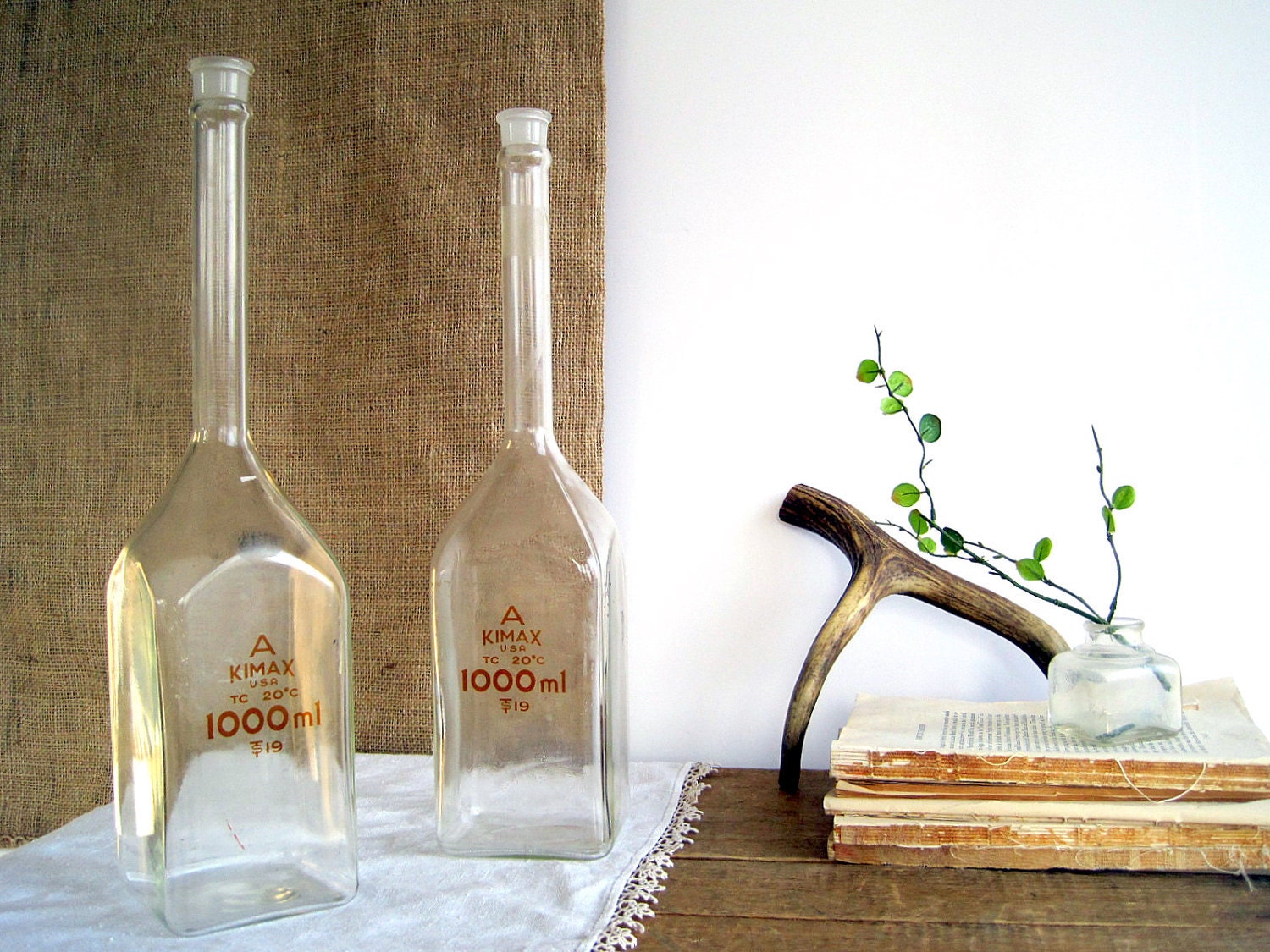 SALE Vintage Apothecary Lab Flasks Bottle / Industrial Home Decor