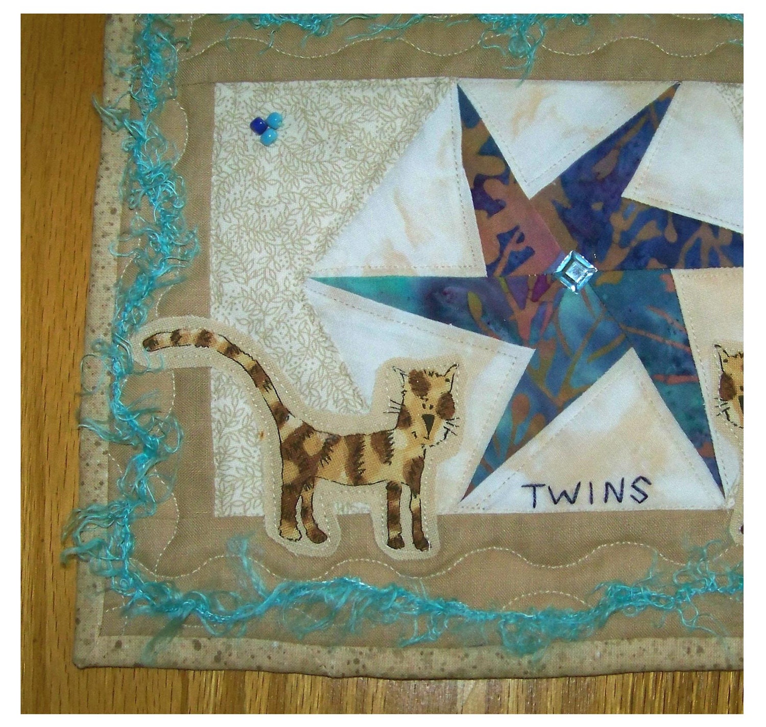 DOUBLE TROUBLE - Tiger Cats - Quilted Wall Hanging - Art Quilt