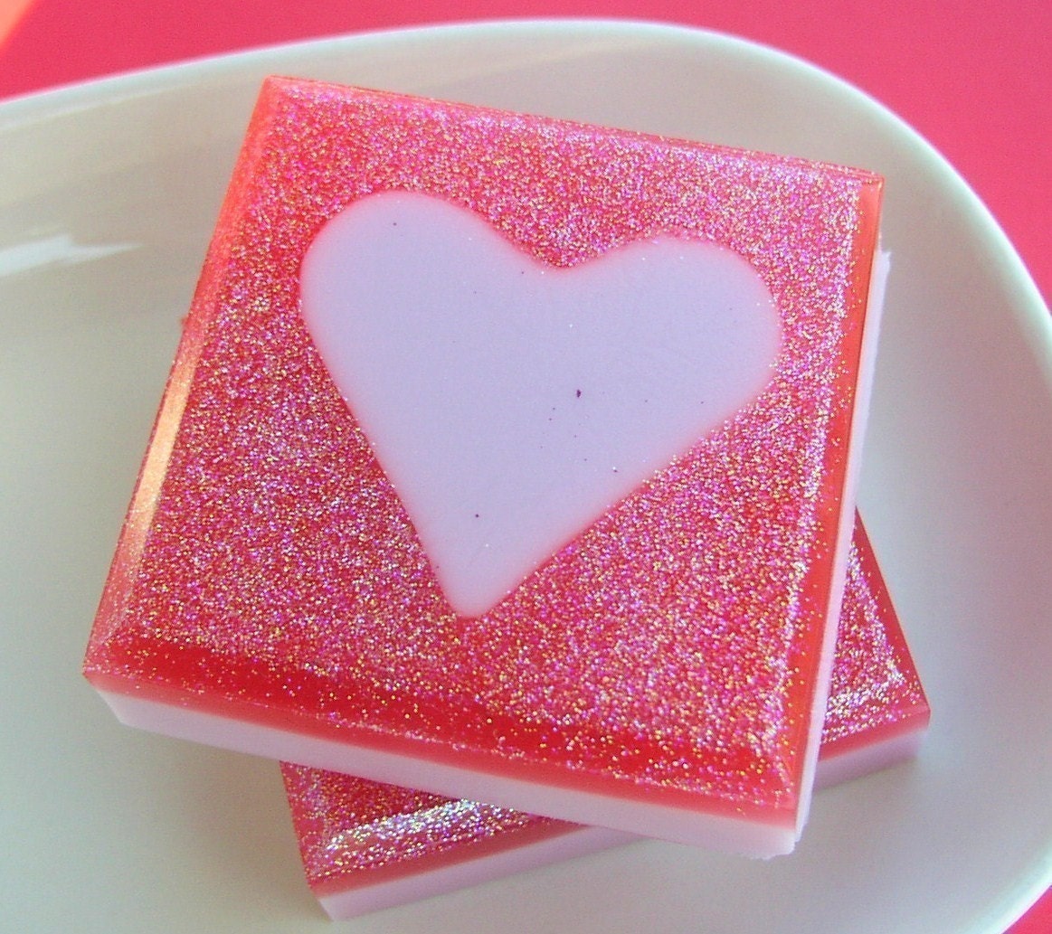 Soap - Love Soap - Hearts - Pink Sugar - Pink Glitter - Hearts - Natural Soap - Say I Love You in Soap - SunbasilgardenSoap