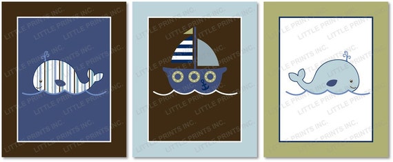 Nautical Whale Sailboat Printable Nursery Wall Art Instant Download Il_570xn