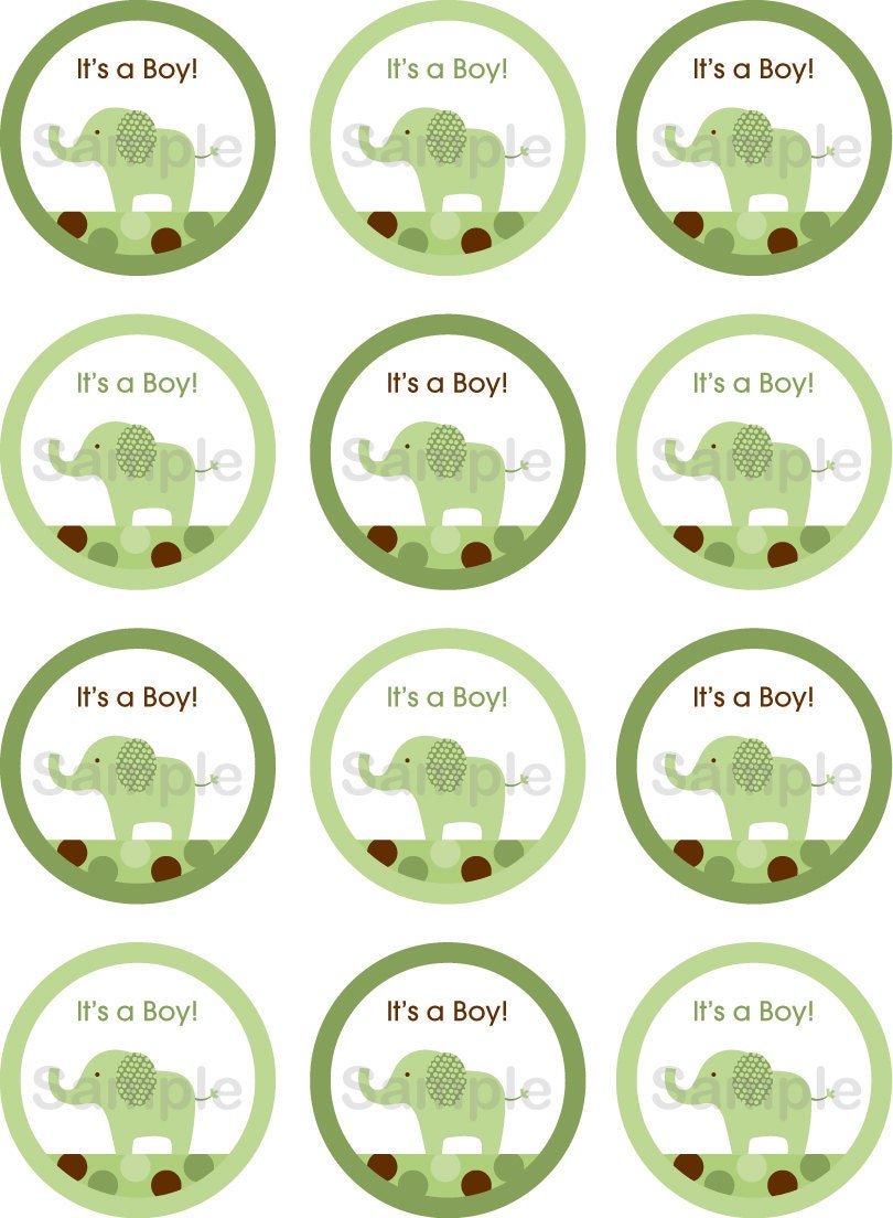 Mod Green Elephant Printable Cupcake Toppers Instant Download Il_570xn