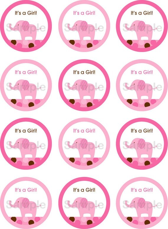 Mod Pink Elephant Printable Cupcake Toppers Instant Download Il_570xn