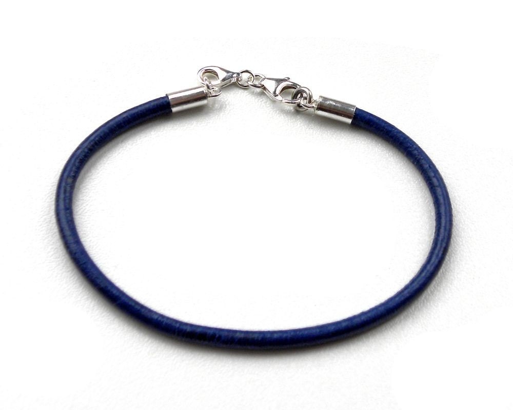Blue Double Clasp Bracelet for big hole beads - blue leather