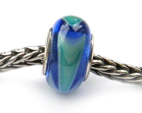 Seagrass - Mees and Merel lampwork bracelet slider bead with sterling silver core