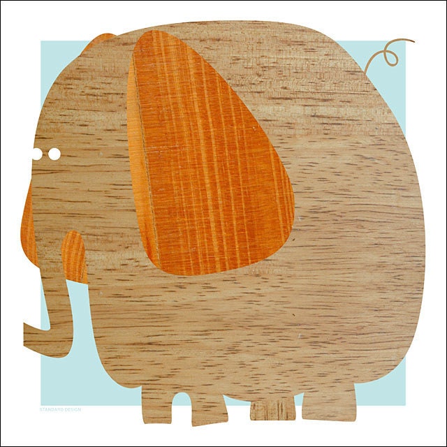Elephant print - TIMBERRR mod art print - wood grain collage