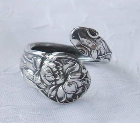 Waterlilies Flower Gorham Vintage Sterling Silver Spoon Ring dmfsparkles