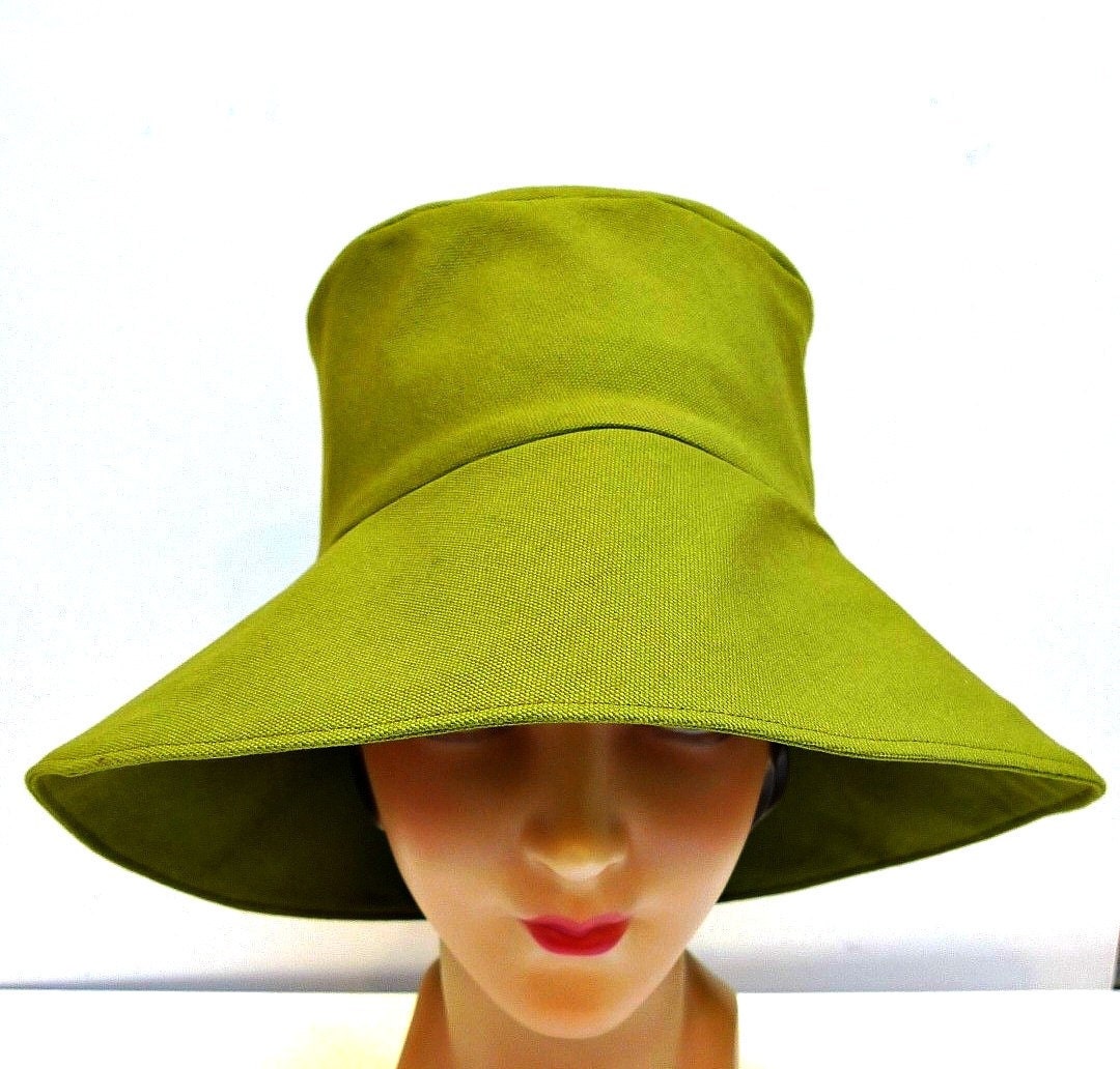 Retro Sun Hat in Cilantro Canvas - Made to Order in Your Size - bonniesknitting