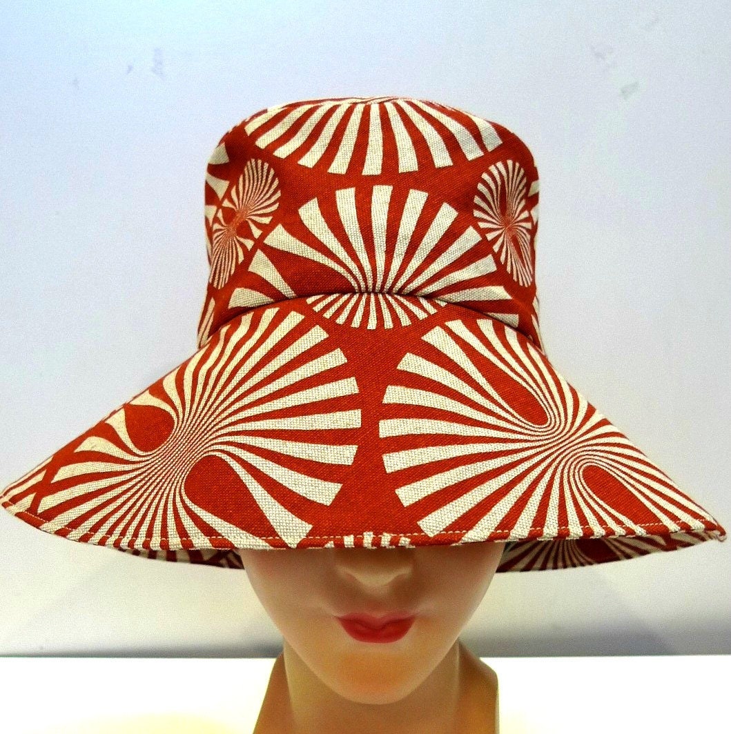 Retro Sun Hat in Burnt Orange Pinwheel Canvas - Made to Order in Your Size