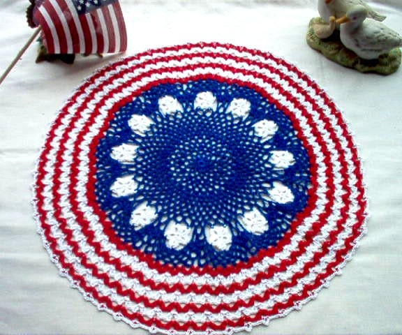 Patriotic Americana Crochet Thread Art Doily