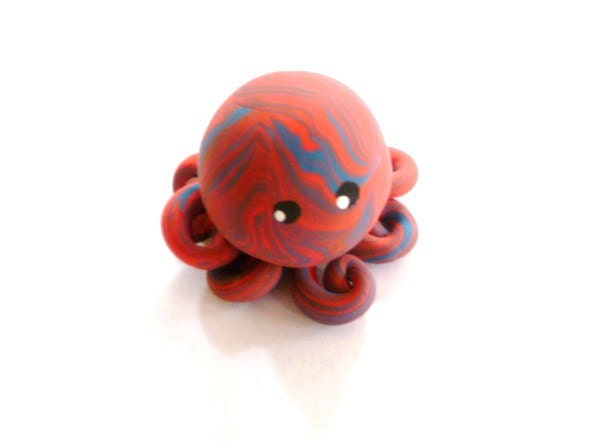 Little Octopus Mini Marble Friend in Coral and Blue Swirl - mulberrymoose