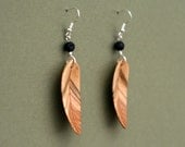 Handcarved Red Oak, Maple and Mahogany  Wood Leaf / Feather Earrings  J120325